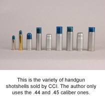 44 and 45 caliber CCI handgun shotshells