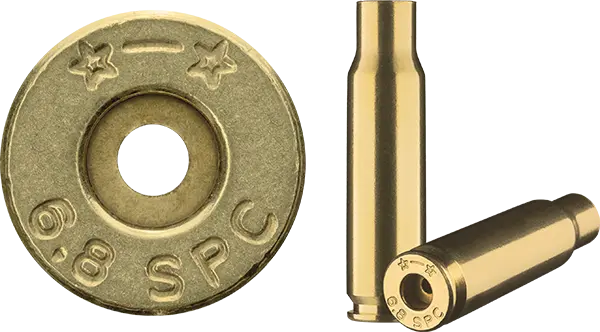 6.8 SPC brass case used to make ammunition.