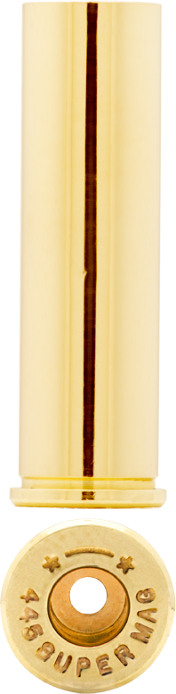 445 Super Mag brass case used to make ammunition.