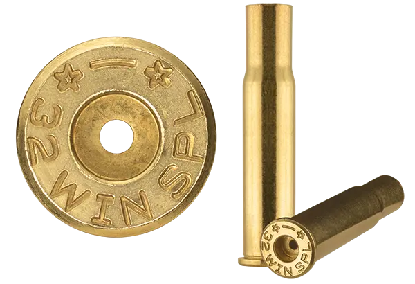 32 Winchester Special brass case used to make ammunition.