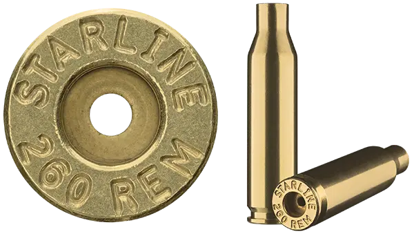 260 Remington Starline brass case used to make ammunition.
